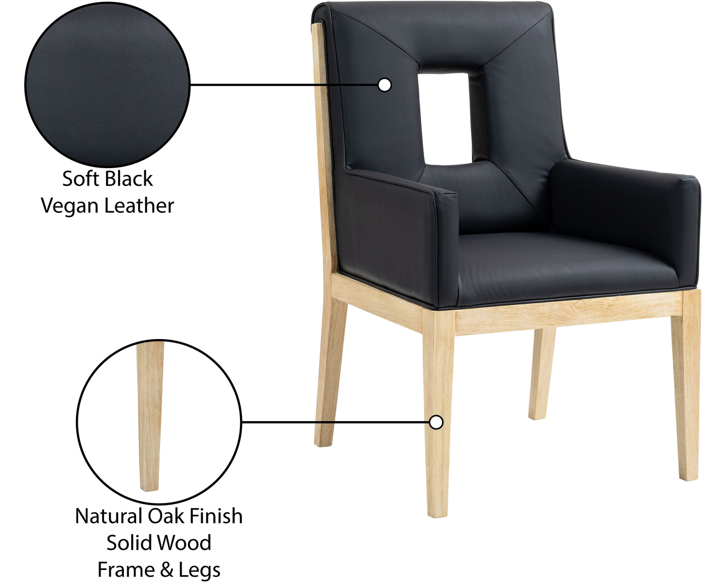 madrid black vegan leather dining arm chair