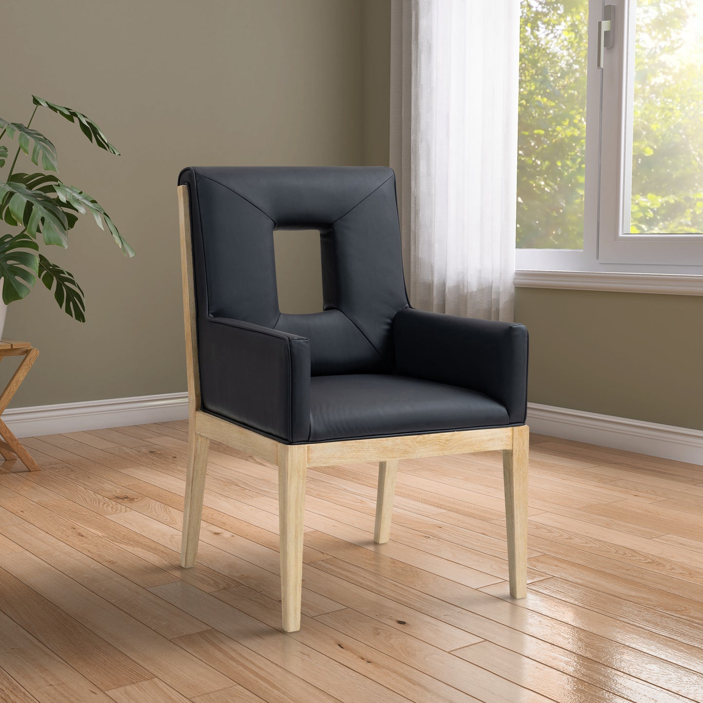 madrid black vegan leather dining arm chair