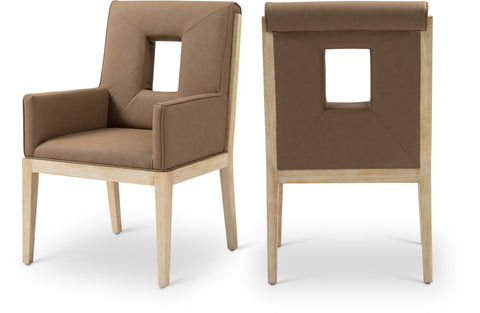 Kellan Brown Vegan Leather Upholstered Dining Arm Chair, 1 Piece