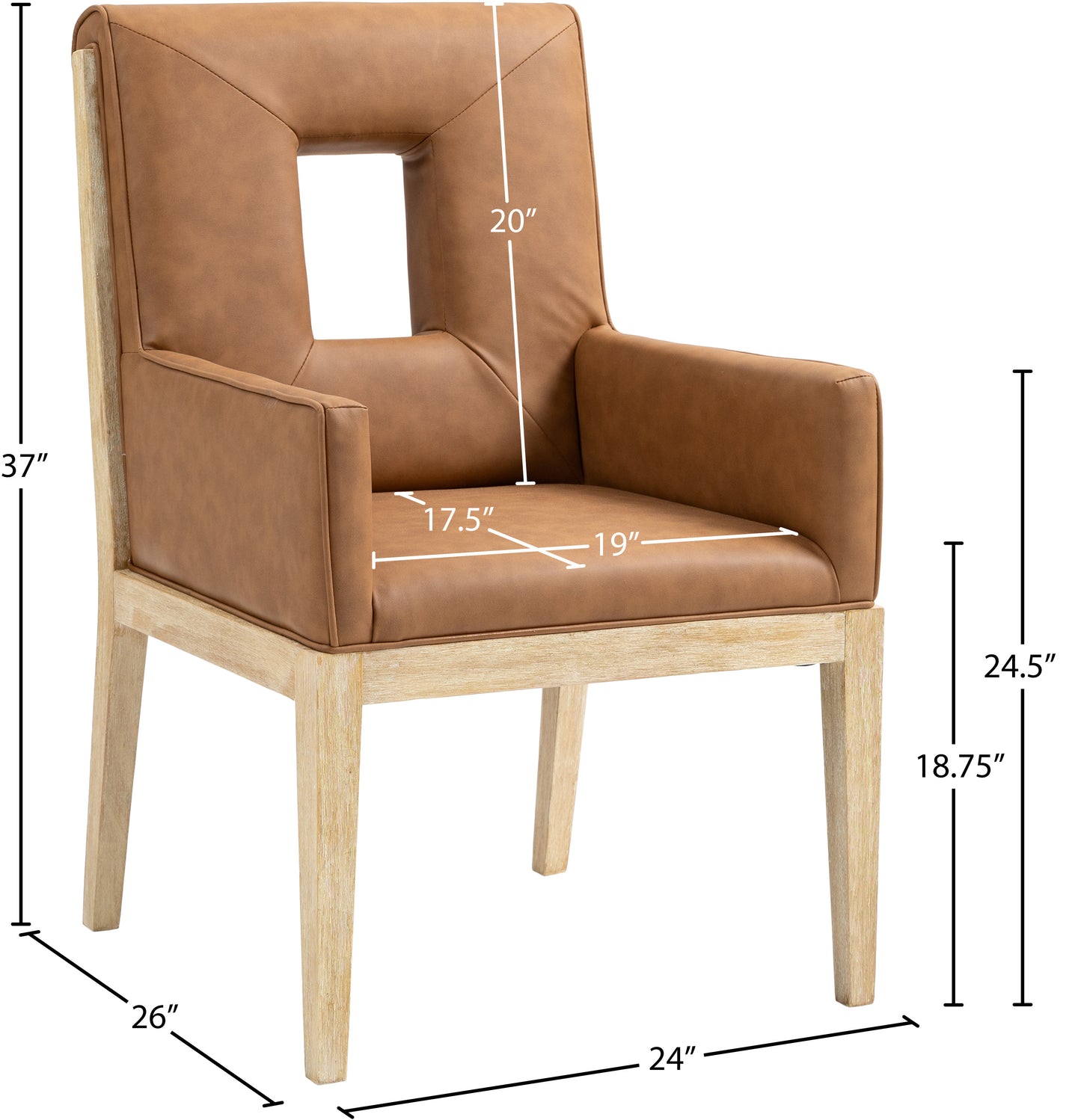 madrid cognac vegan leather dining arm chair