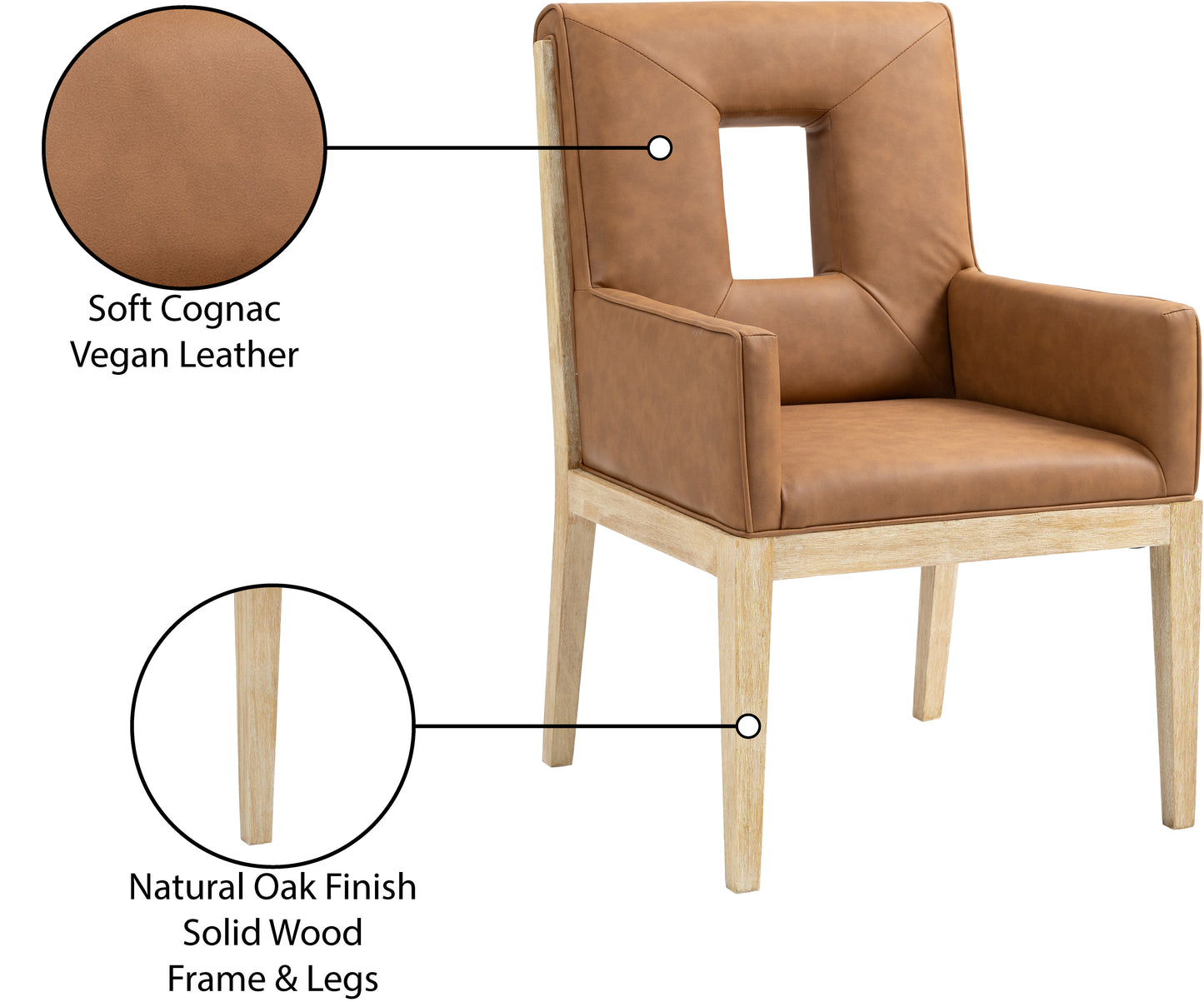 madrid cognac vegan leather dining arm chair