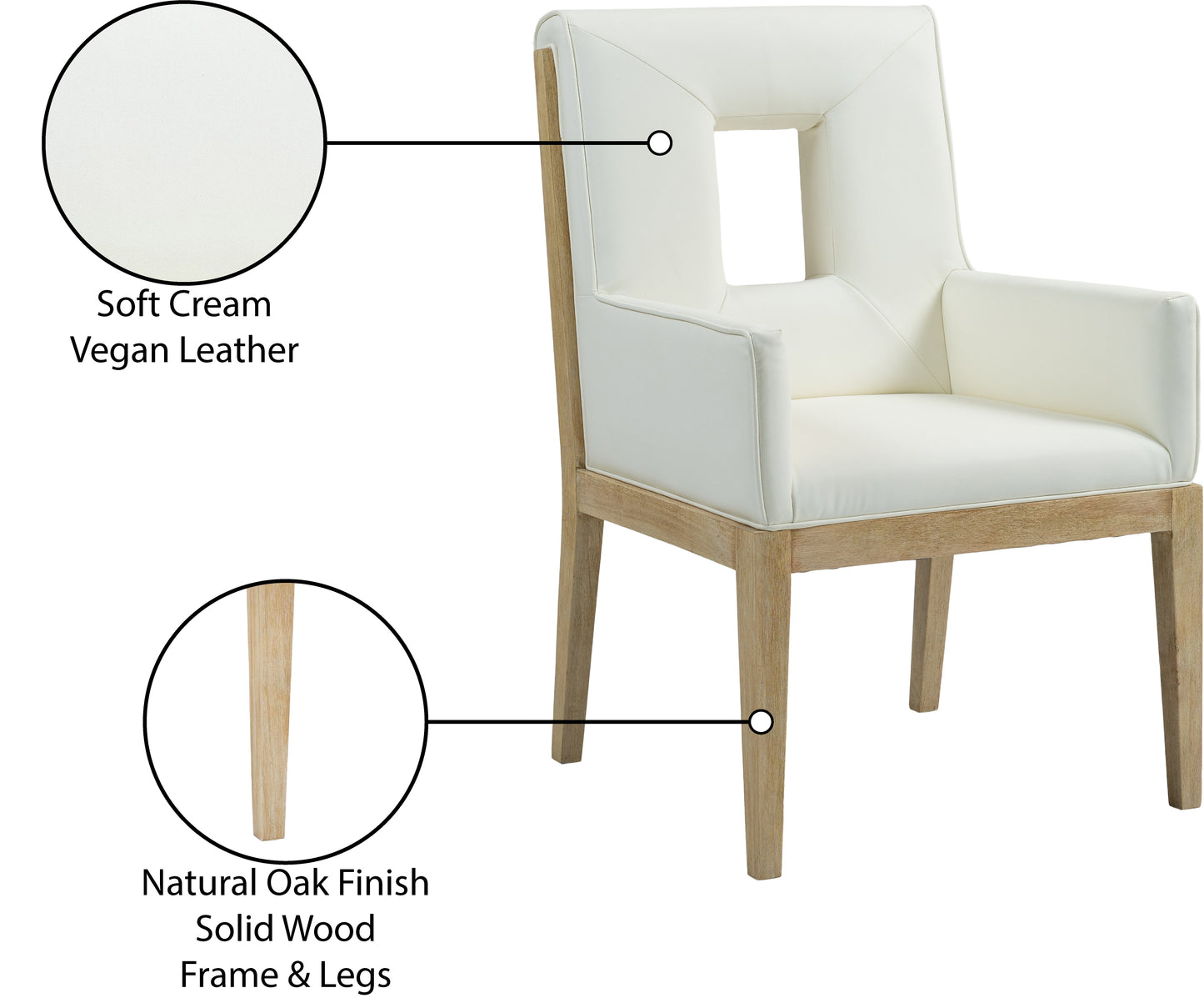 madrid cream vegan leather dining arm chair