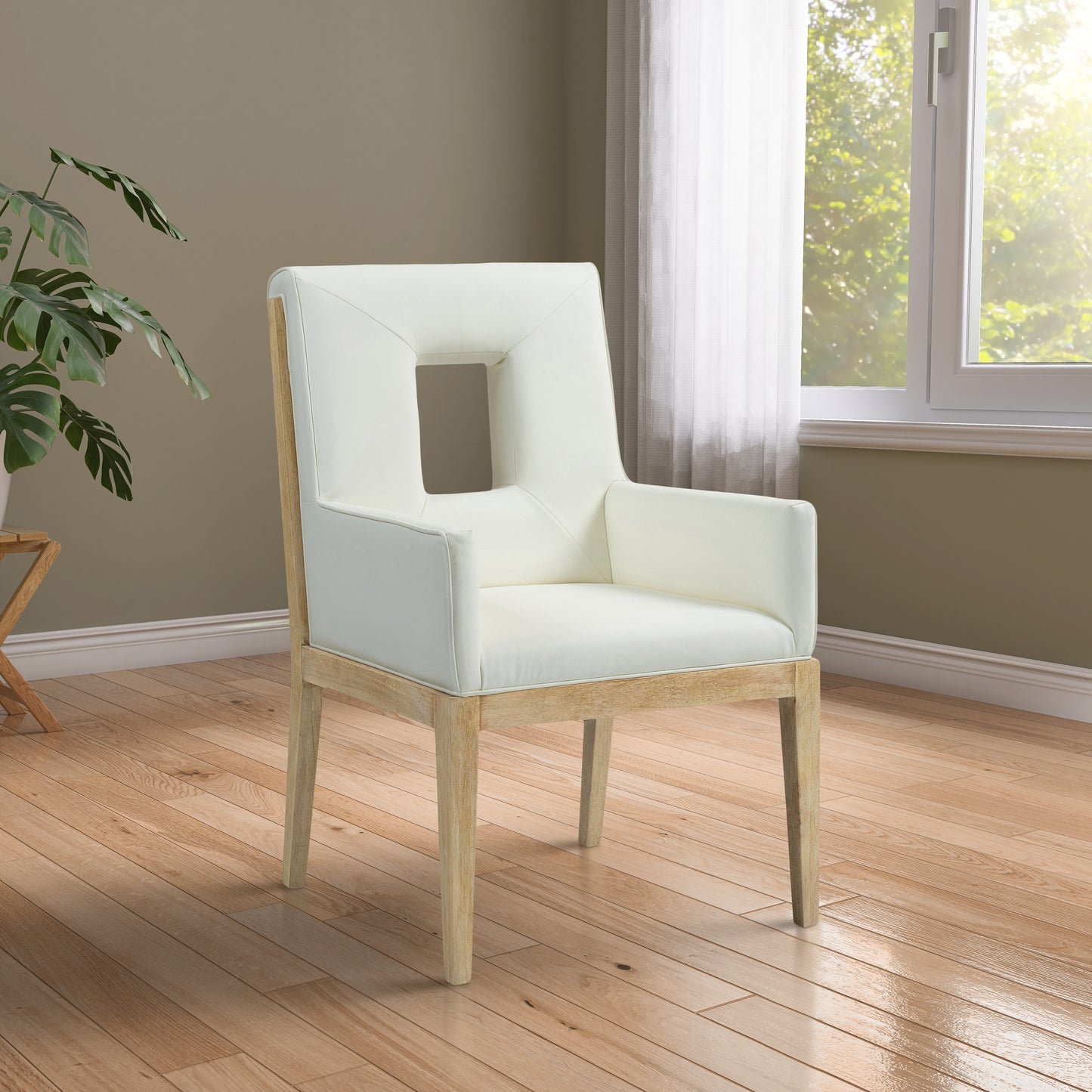 madrid cream vegan leather dining arm chair