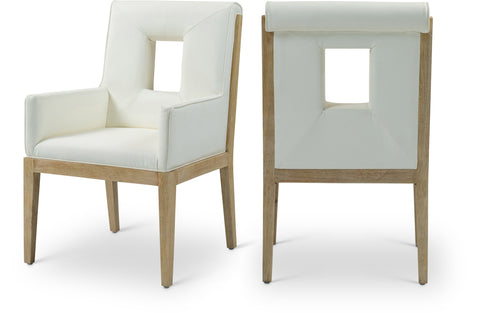Kellan Cream Vegan Leather Upholstered Dining Arm Chair , 1 Piece (Style 1)
