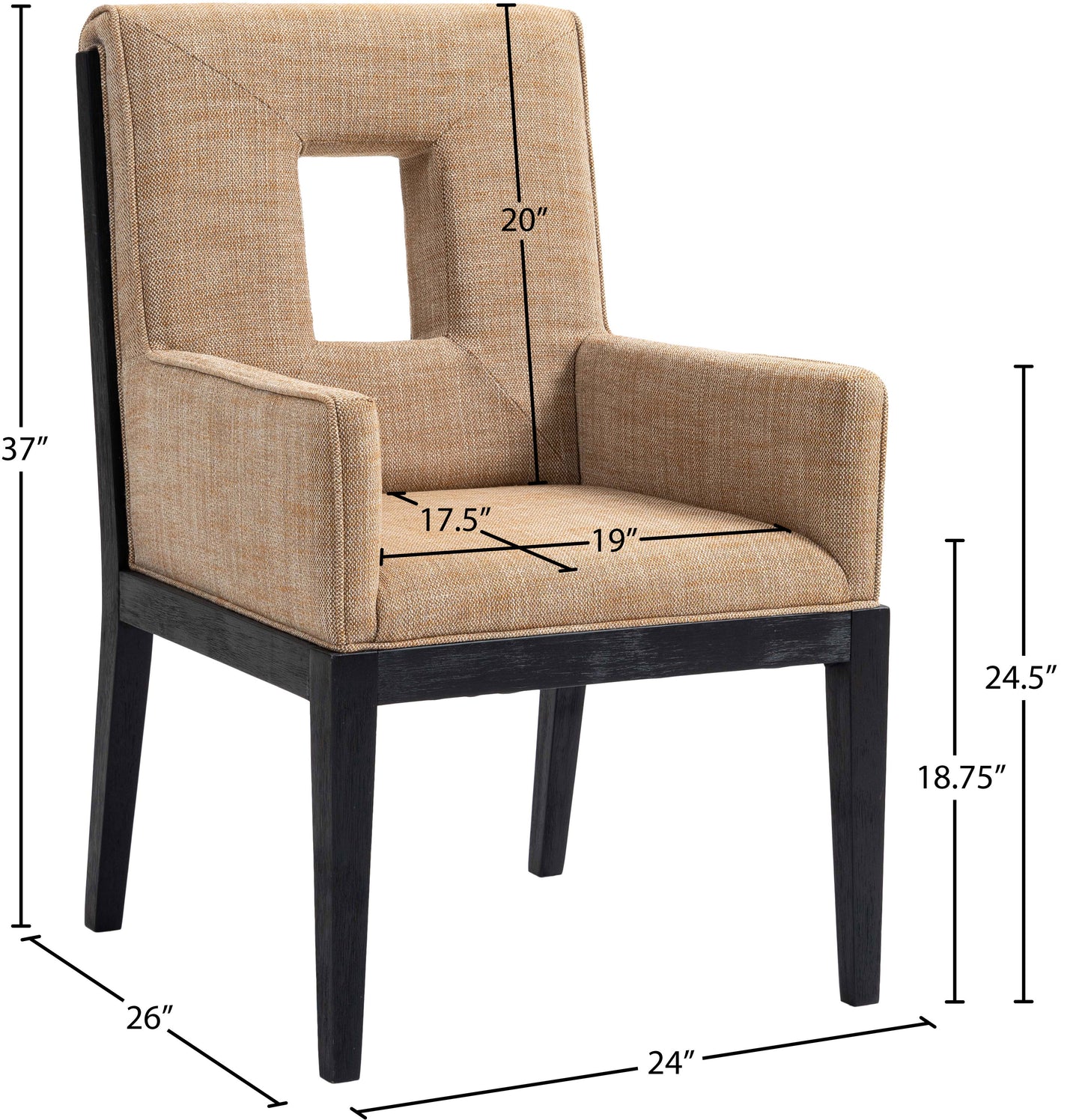 madrid cognac linen textured fabric dining arm chair