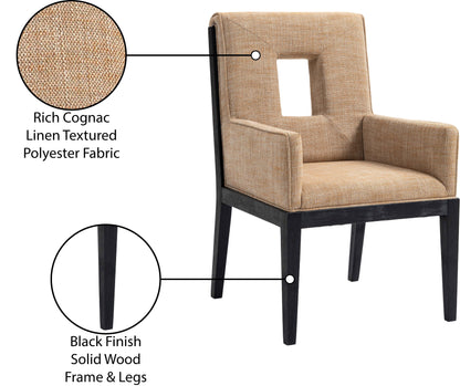 Madrid Cognac Linen Textured Fabric Dining Arm Chair