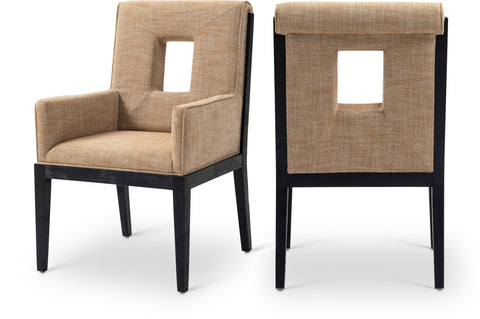 Kellan Cognac Linen Textured Fabric Upholstered Dining Arm Chair, 1 Piece