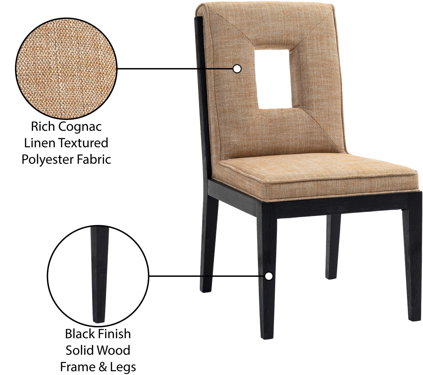 madrid cognac linen textured fabric dining side chair