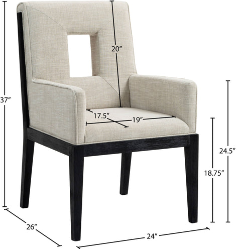 Kellan Cream Linen Textured Fabric Upholstered Dining Arm Chair , 1 Piece (Style 2)