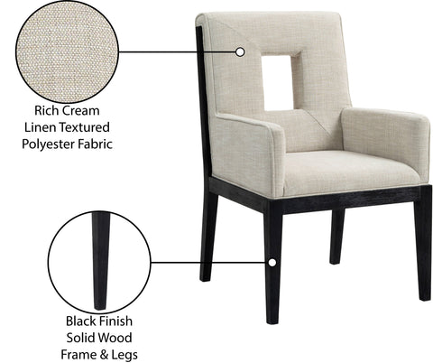 Kellan Cream Linen Textured Fabric Upholstered Dining Arm Chair , 1 Piece (Style 2)