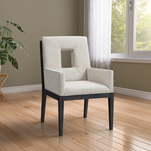 Kellan Cream Linen Textured Fabric Upholstered Dining Arm Chair , 1 Piece (Style 2)