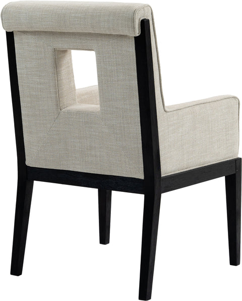 Kellan Cream Linen Textured Fabric Upholstered Dining Arm Chair , 1 Piece (Style 2)