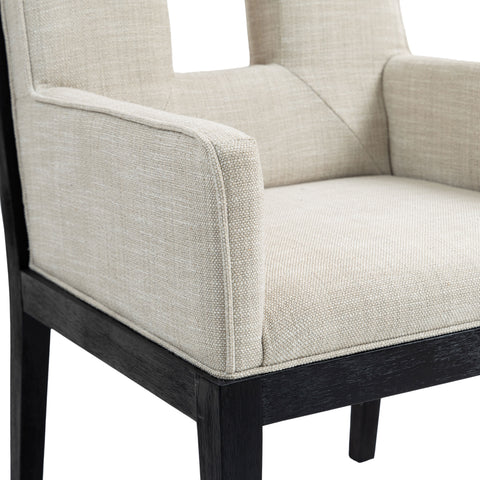 Kellan Cream Linen Textured Fabric Upholstered Dining Arm Chair , 1 Piece (Style 2)