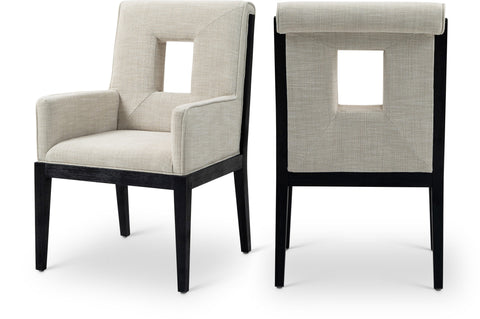 Kellan Cream Linen Textured Fabric Upholstered Dining Arm Chair , 1 Piece (Style 2)