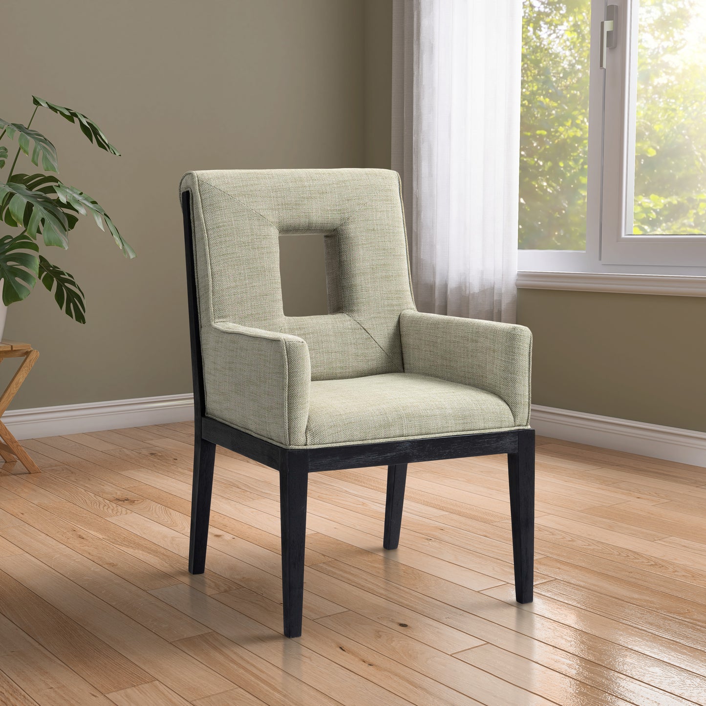 madrid green linen textured fabric dining arm chair