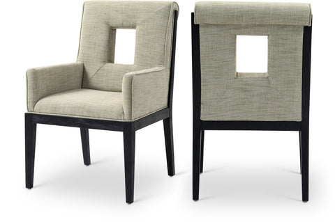 Kellan Green Linen Textured Fabric Upholstered Dining Arm Chair, 1 Piece