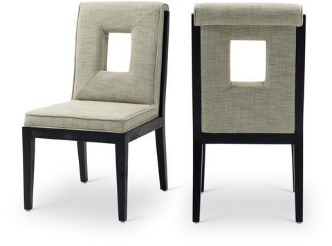 Kellan Green Linen Textured Fabric Upholstered Dining Side Chair, 2-Piece