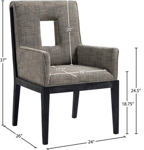 Kellan Grey Linen Textured Fabric Upholstered Dining Arm Chair , 1 Piece (Style 2)