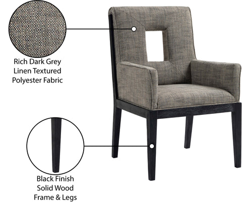 Kellan Grey Linen Textured Fabric Upholstered Dining Arm Chair , 1 Piece (Style 2)