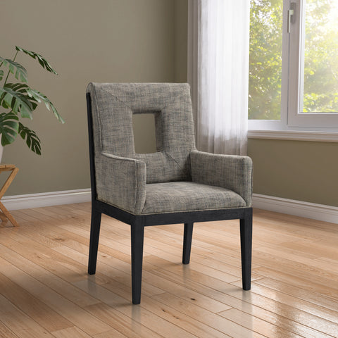 Kellan Grey Linen Textured Fabric Upholstered Dining Arm Chair , 1 Piece (Style 2)
