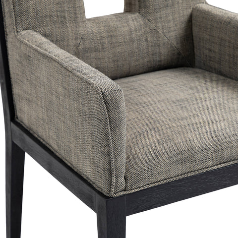 Kellan Grey Linen Textured Fabric Upholstered Dining Arm Chair , 1 Piece (Style 2)