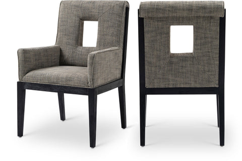 Kellan Grey Linen Textured Fabric Upholstered Dining Arm Chair , 1 Piece (Style 2)
