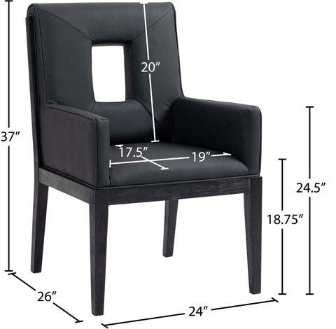 Kellan Black Vegan Leather Upholstered Dining Arm Chair , 1 Piece (Style 2)