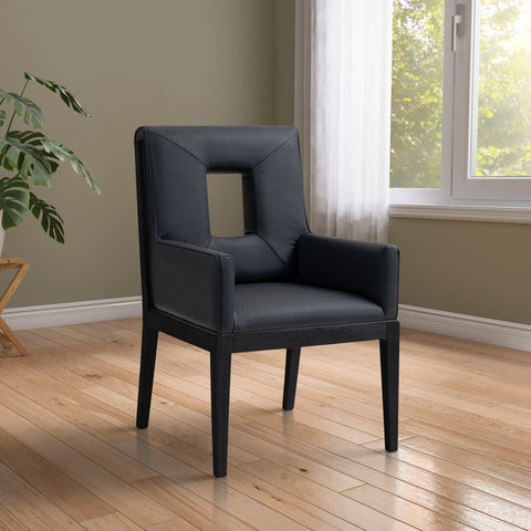 Kellan Black Vegan Leather Upholstered Dining Arm Chair , 1 Piece (Style 2)