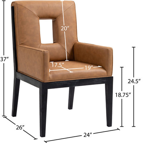 Kellan Cognac Vegan Leather Upholstered Dining Arm Chair , 1 Piece (Style 2)