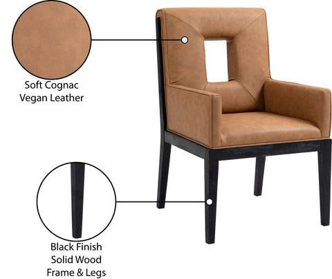 Kellan Cognac Vegan Leather Upholstered Dining Arm Chair , 1 Piece (Style 2)