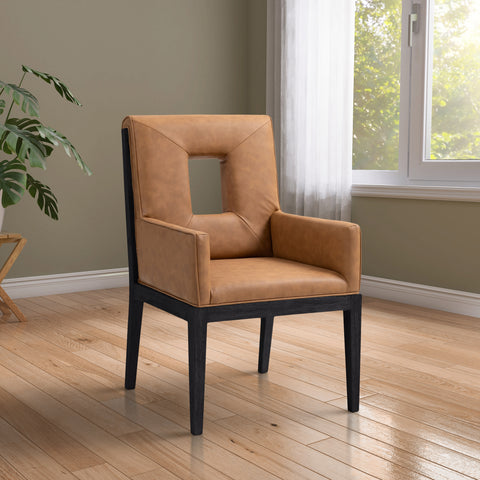 Kellan Cognac Vegan Leather Upholstered Dining Arm Chair , 1 Piece (Style 2)
