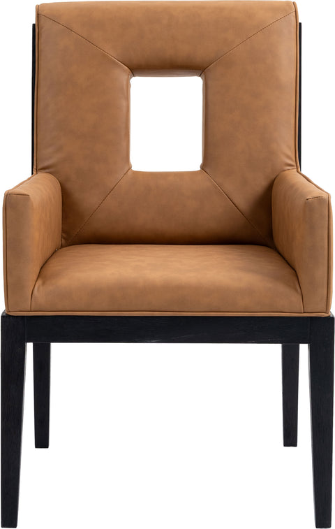 Kellan Cognac Vegan Leather Upholstered Dining Arm Chair , 1 Piece (Style 2)