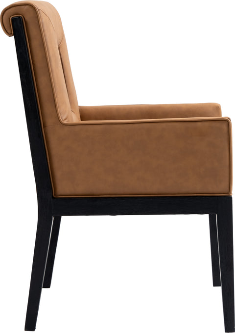 Kellan Cognac Vegan Leather Upholstered Dining Arm Chair , 1 Piece (Style 2)