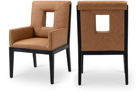 Kellan Cognac Vegan Leather Upholstered Dining Arm Chair , 1 Piece (Style 2)