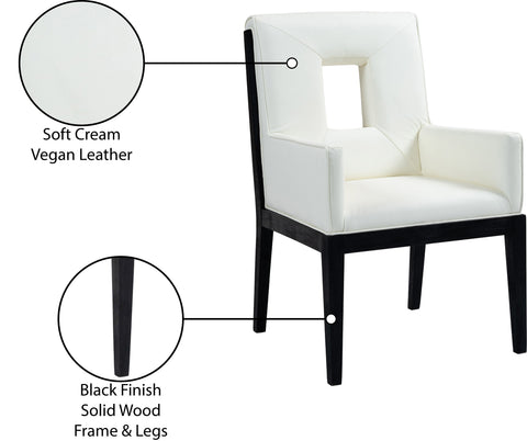 Kellan Cream Vegan Leather Upholstered Dining Arm Chair , 1 Piece (Style 2)