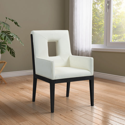 Kellan Cream Vegan Leather Upholstered Dining Arm Chair , 1 Piece (Style 2)