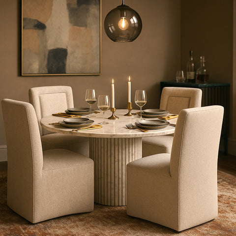 Linden Beige Chenille Performance Fabric Upholstered Dining Chair, 1 Piece