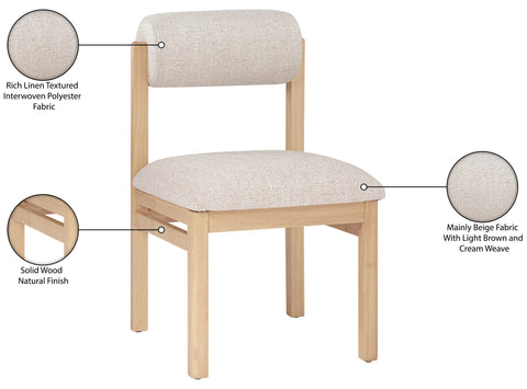 Marlow Beige Linen Textured Fabric Upholstered Dining Chair, 2-Piece