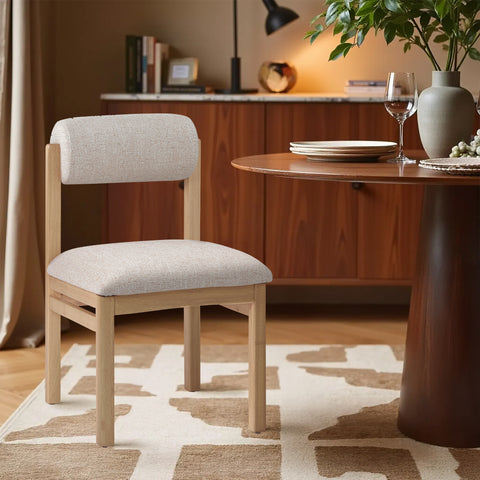 Marlow Beige Linen Textured Fabric Upholstered Dining Chair, 2-Piece