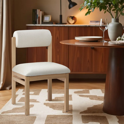 Marlow Cream Linen Textured Fabric Upholstered Dining Chair , 2-Piece (Style 1)