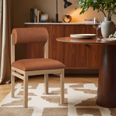 Marlow Cognac Vegan Leather Upholstered Dining Chair , 2-Piece (Style 1)