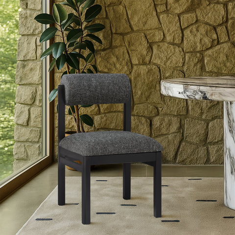 Marlow Black Linen Textured Fabric Upholstered Dining Chair, 2-Piece