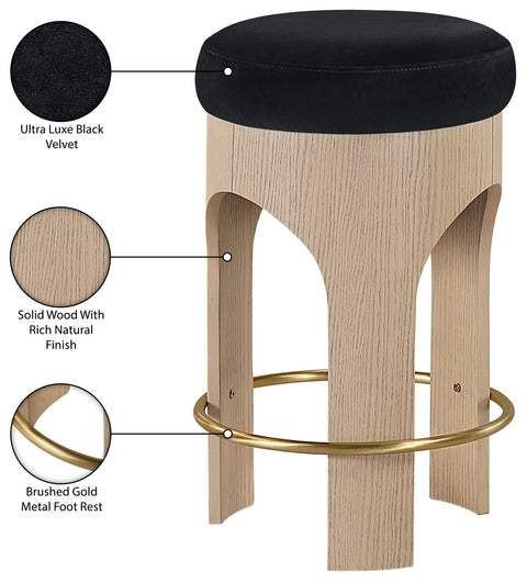 Prescott Black Velvet Upholstered Counter Stool , 1 Piece (Style 1)
