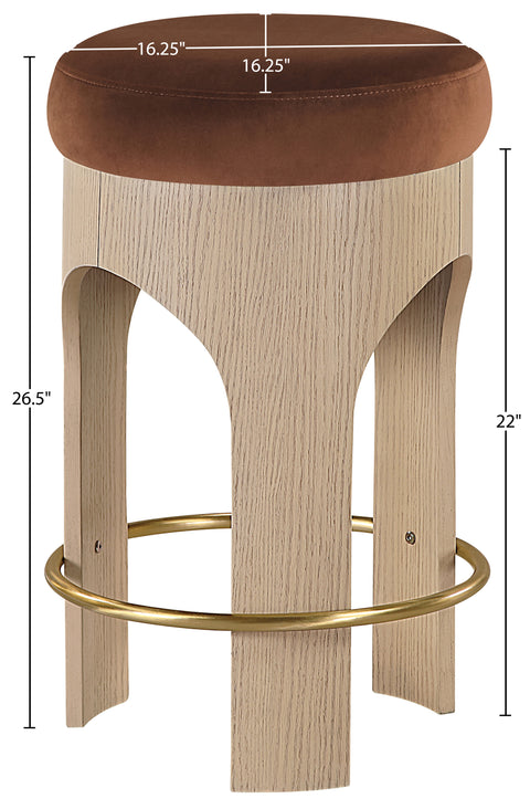 Prescott Cognac Velvet Upholstered Counter Stool , 1 Piece (Style 1)