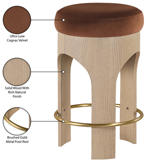 Prescott Cognac Velvet Upholstered Counter Stool , 1 Piece (Style 1)