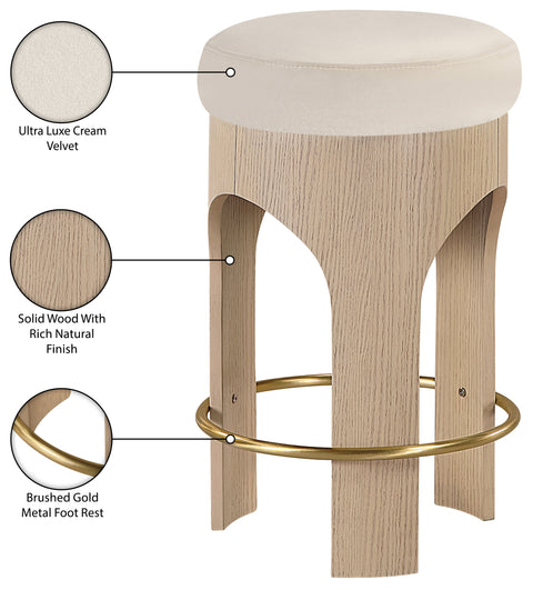 Prescott Cream Velvet Upholstered Counter Stool , 1 Piece (Style 1)