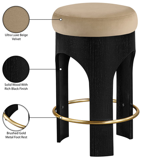 Prescott Beige Velvet Upholstered Counter Stool , 1 Piece (Style 1)