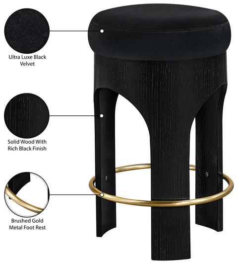Prescott Black Velvet Upholstered Counter Stool , 1 Piece (Style 2)