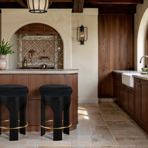 Prescott Black Velvet Upholstered Counter Stool , 1 Piece (Style 2)