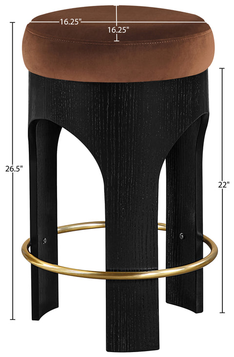 Prescott Cognac Velvet Upholstered Counter Stool , 1 Piece (Style 2)